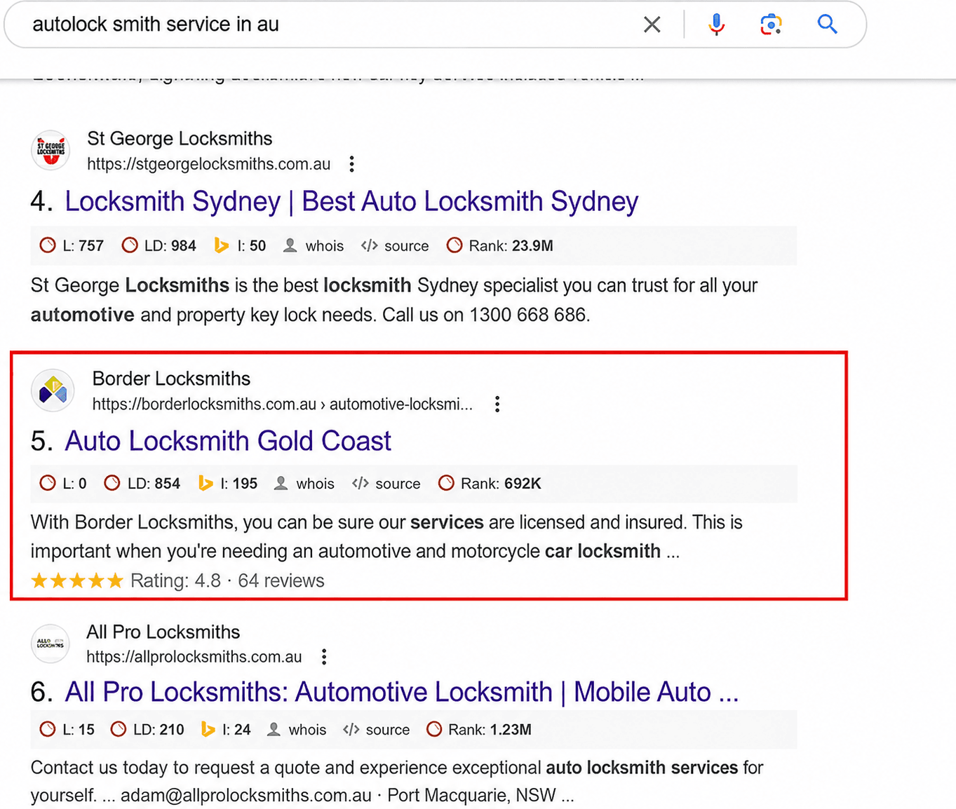 Border Locksmiths Local SEO project evidence 7